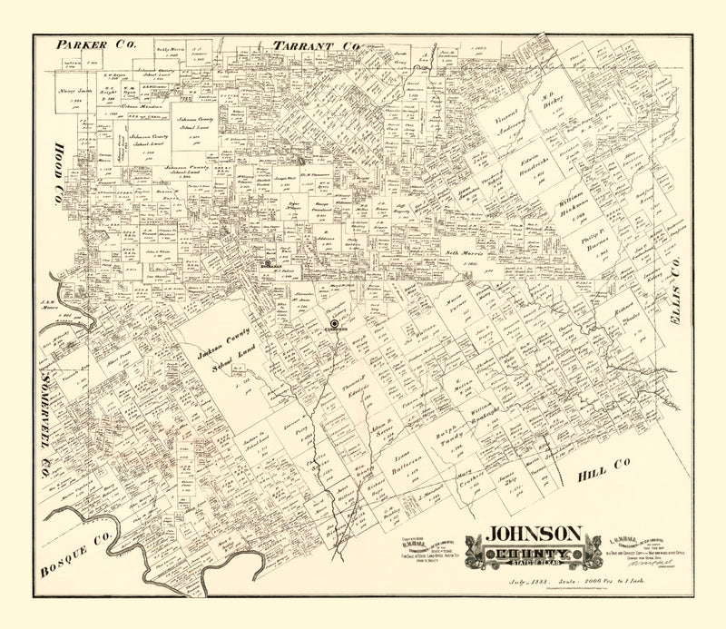 Size comparison using Vintage Map of Johnson County, Texas 1888
