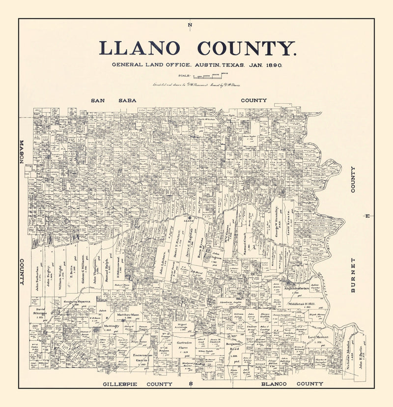 Size comparison using Vintage Map of Llano County, Texas 1890