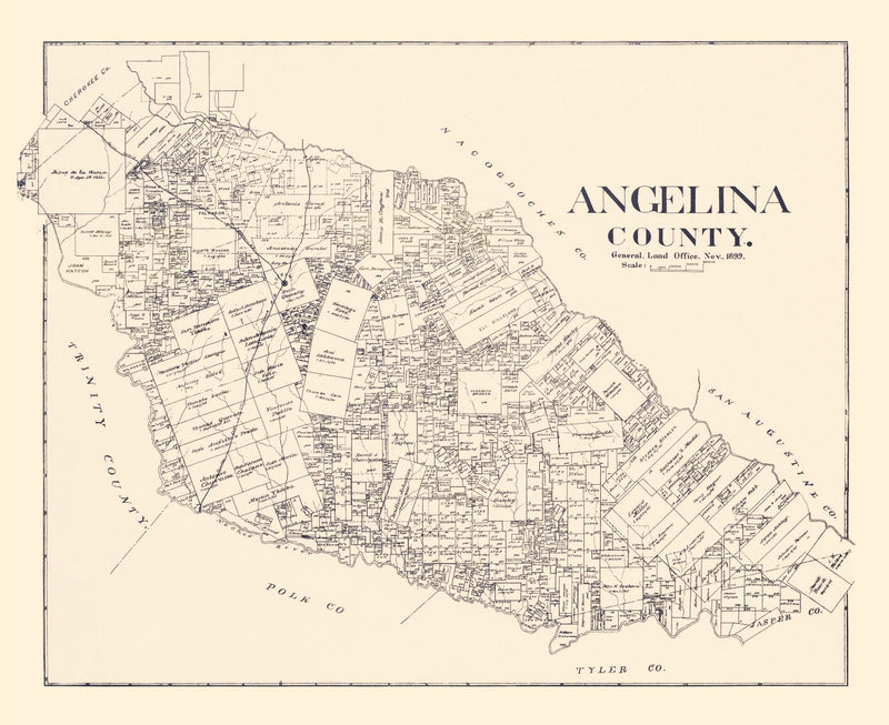Size comparison using Vintage Map of Angelina County, Texas 1899