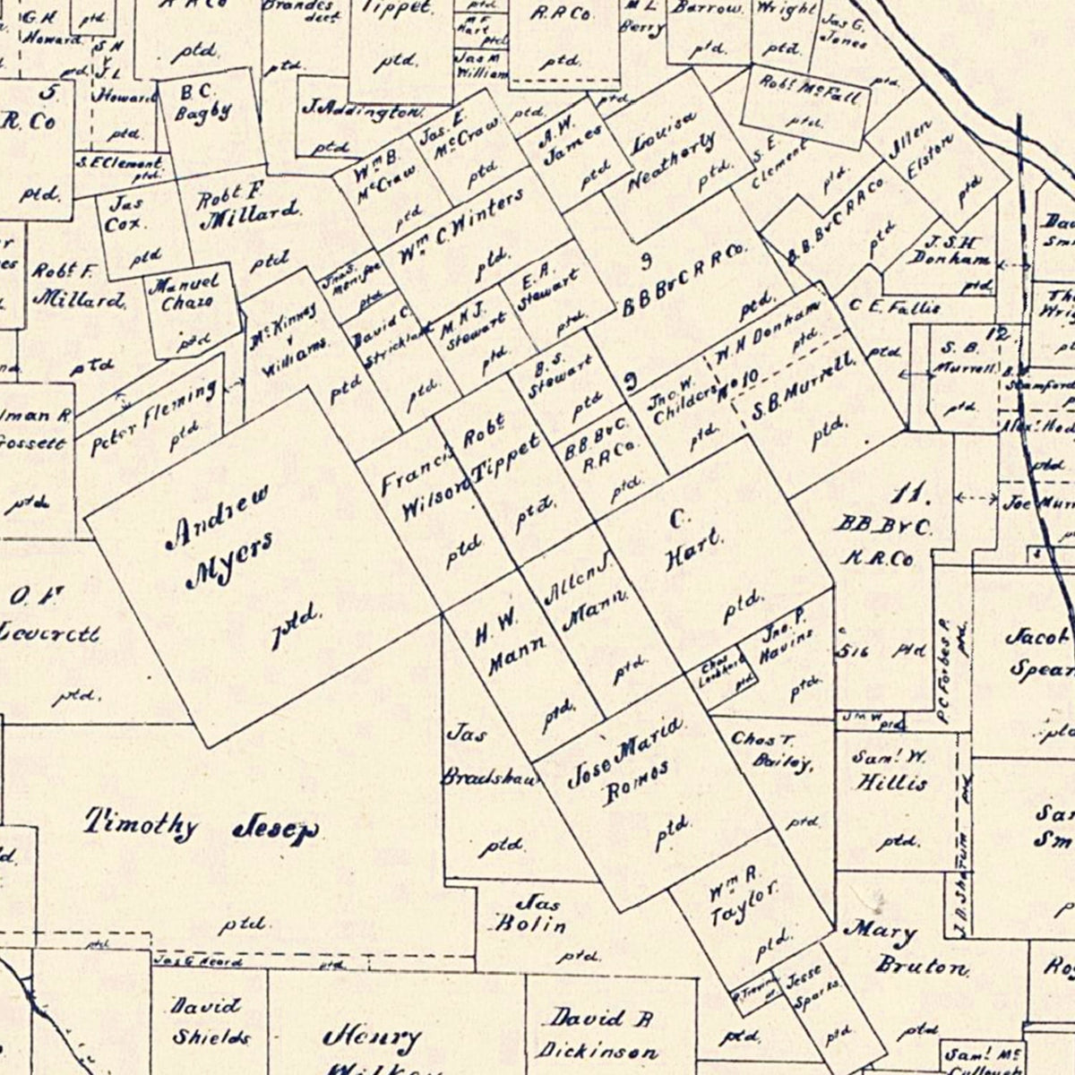 Restored historic details from the 1899 county map of Cooke County, Texas