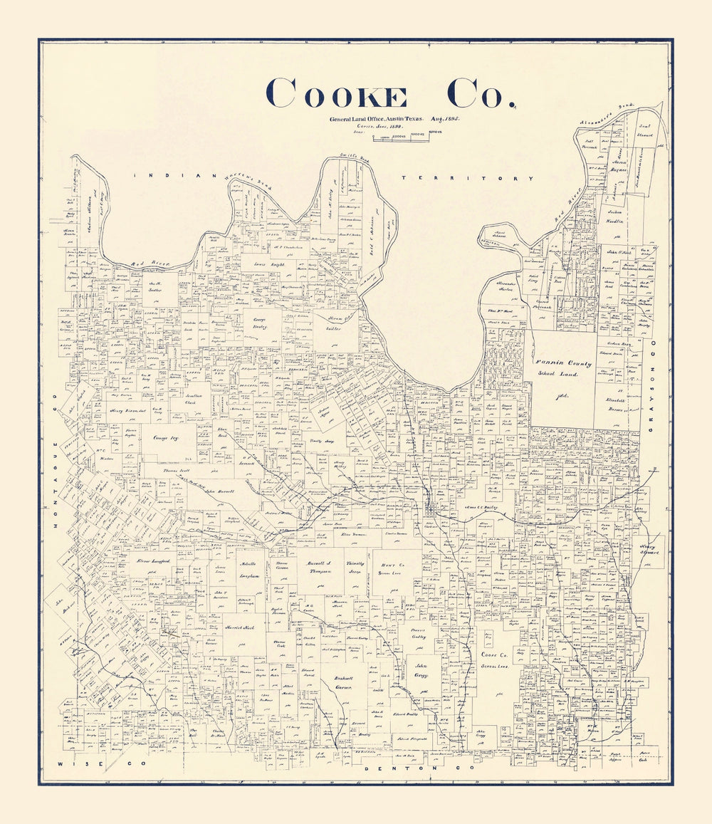 Vintage Map of Cooke County, Texas 1899 print style example