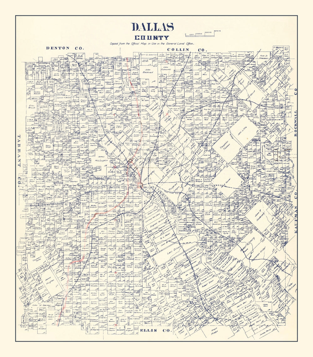 Vintage Map of Dallas County, Texas 1890 print style example
