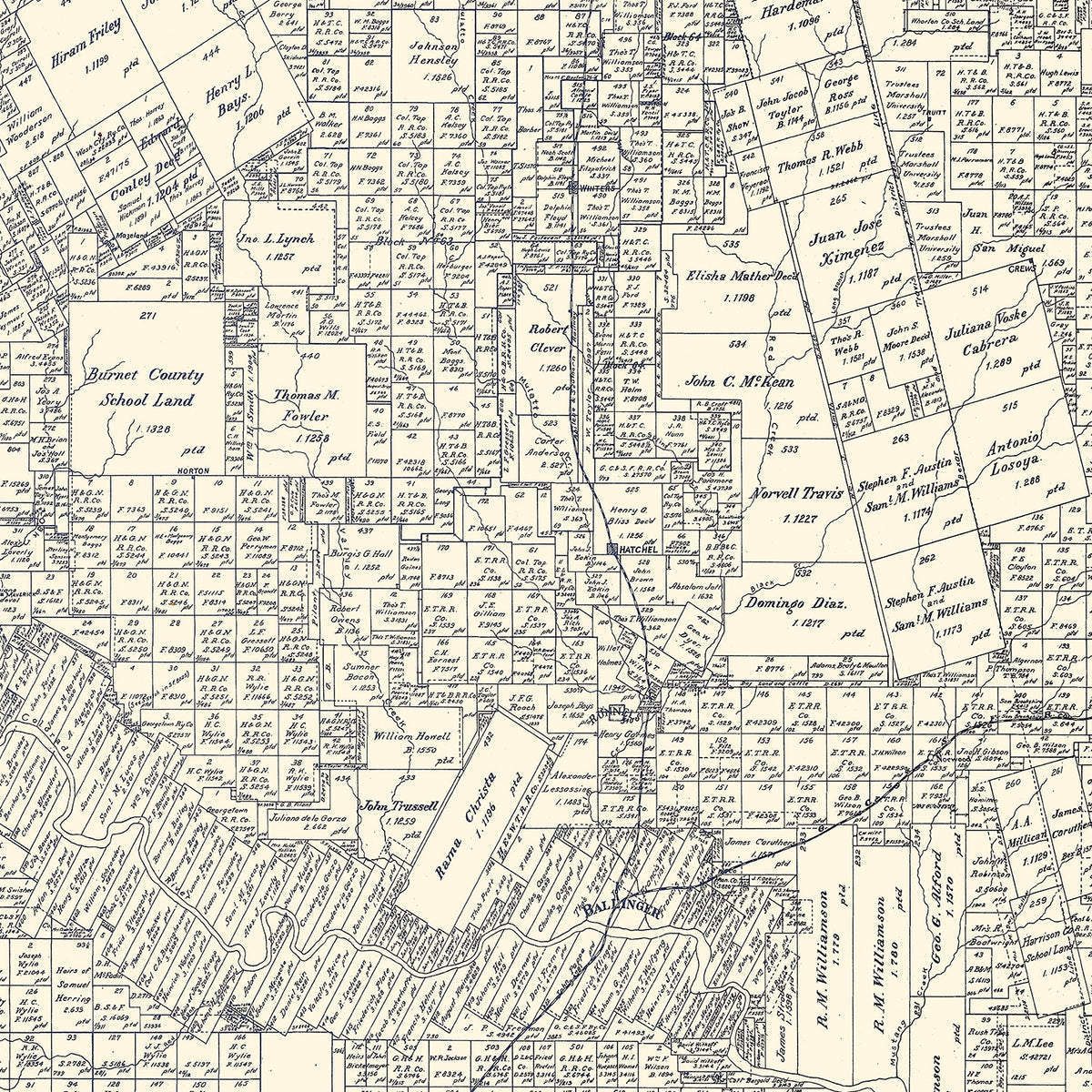 Restored historic details from the 1898 county map of Runnels County, Texas