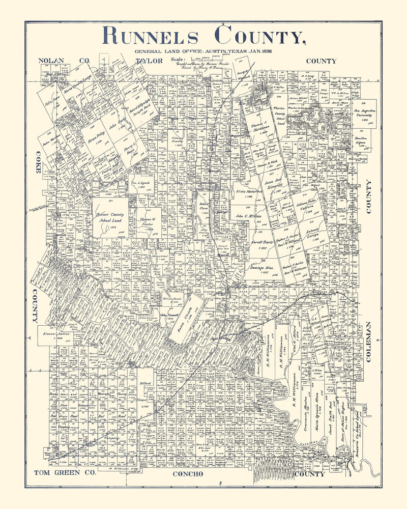 Size comparison using Vintage Map of Runnels County, Texas 1898