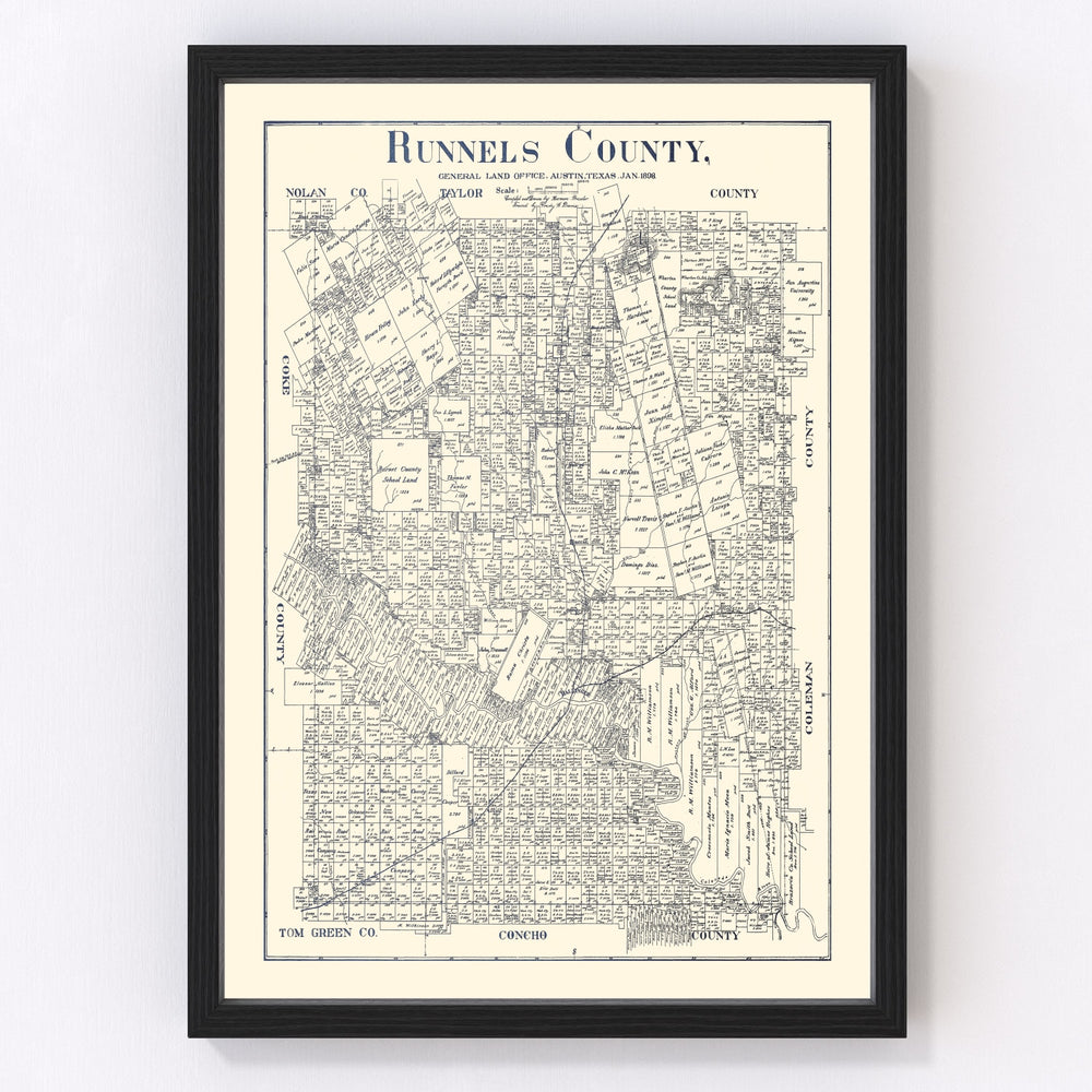 Runnels County Vintage Map 1898