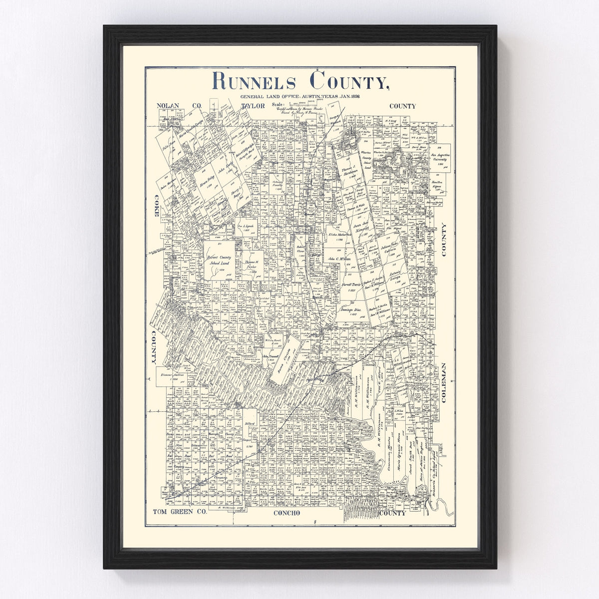 Runnels County Vintage Map 1898