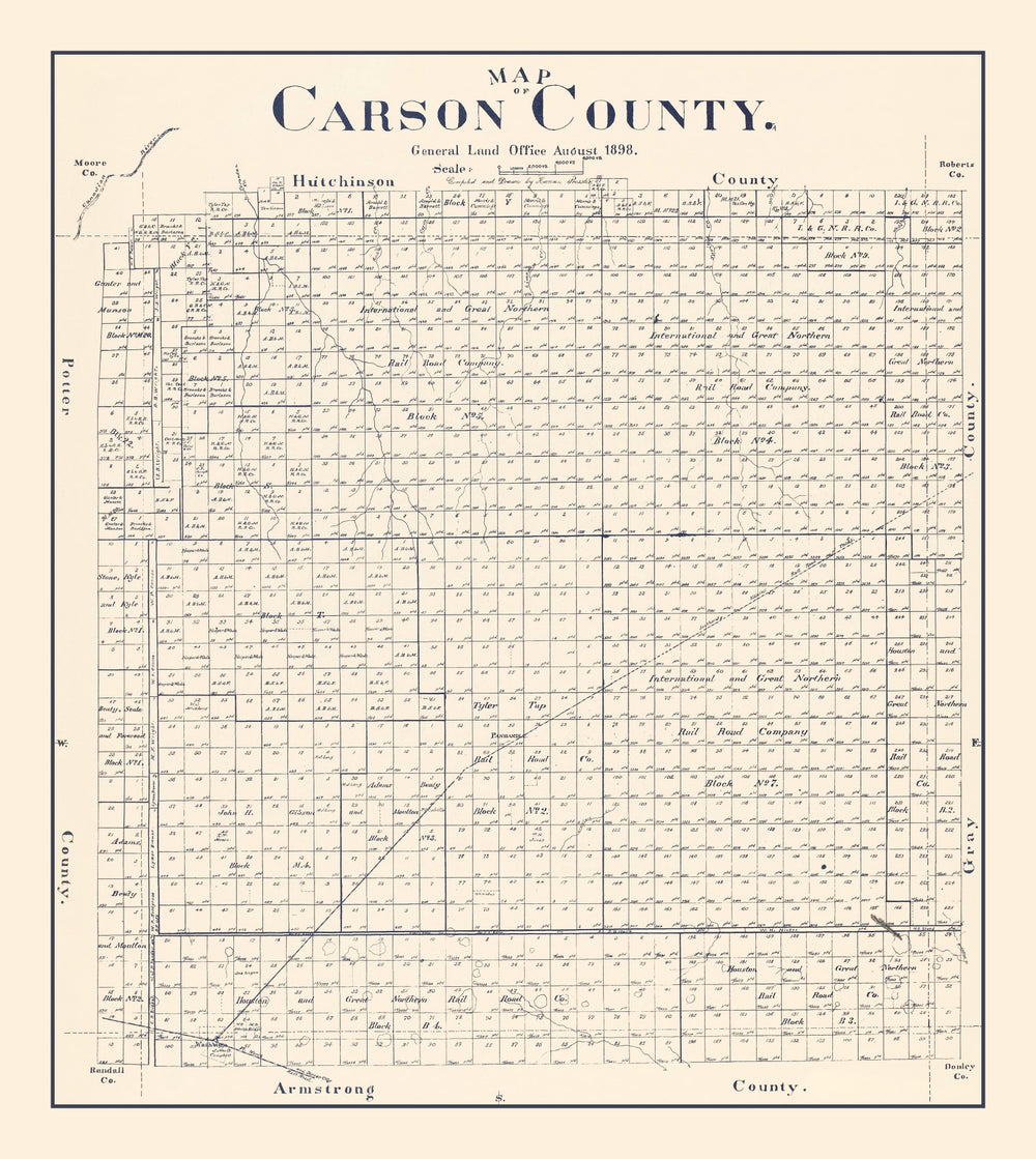 Vintage Map of Carson County, Texas 1898 print style example