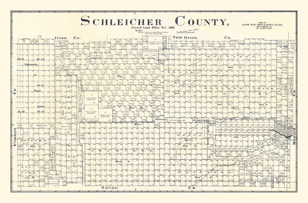 Vintage Map of Schleicher County, Texas 1898 print style example
