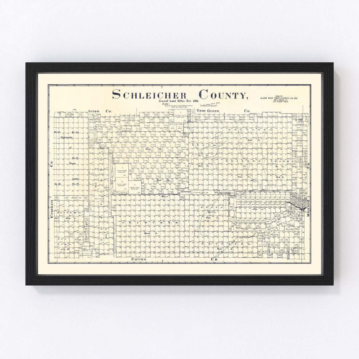 Schleicher County Vintage Map 1898