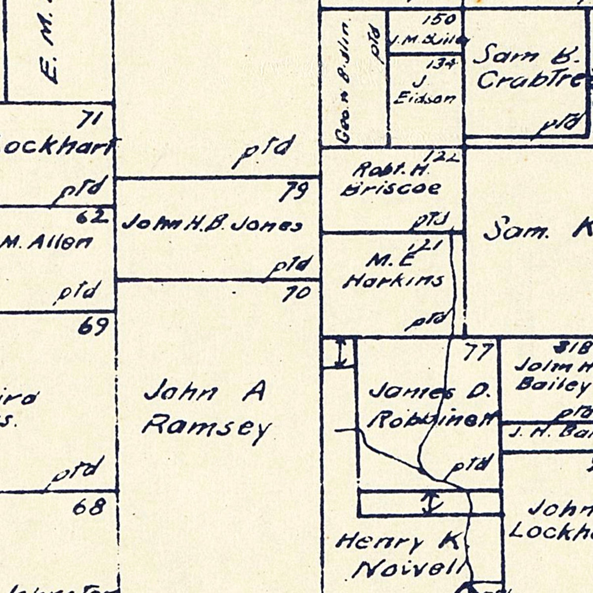 Restored historic details from the 1890 county map of Rockwall County, Texas