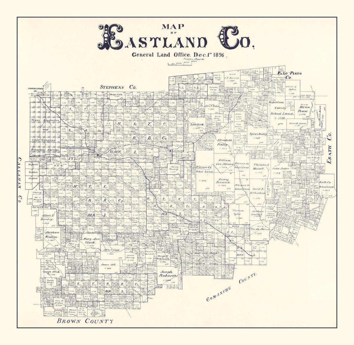 Preview of Vintage Map of Eastland County, Texas 1896