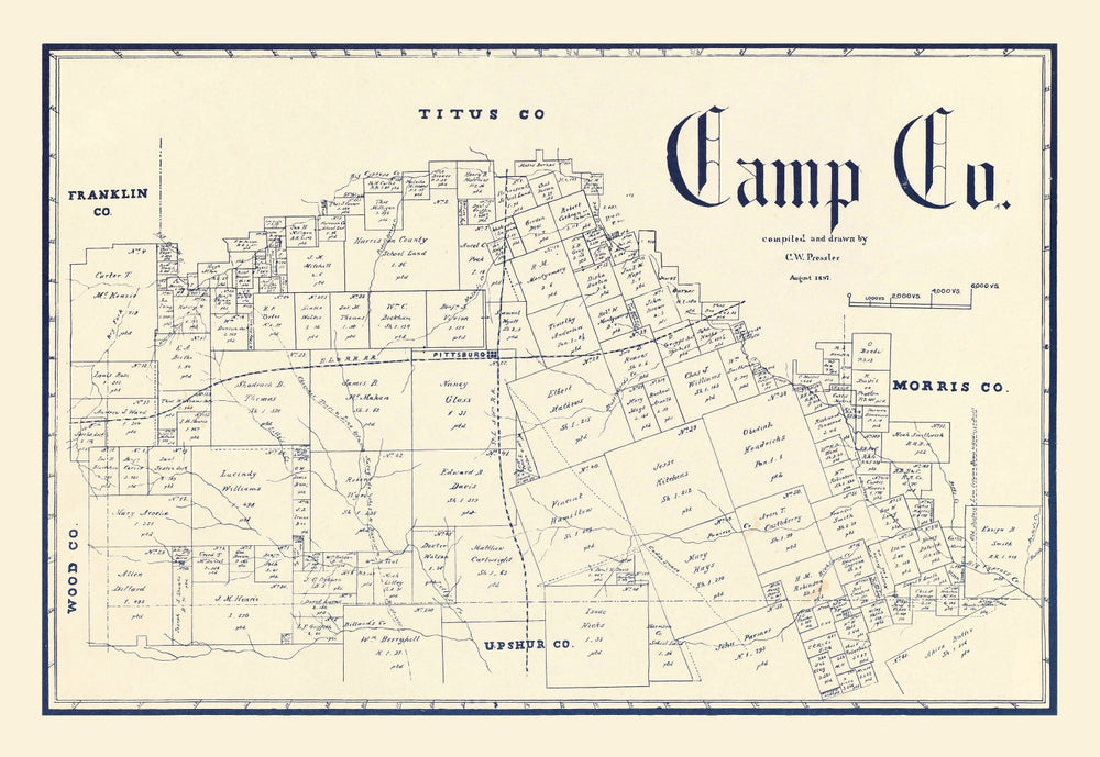 Vintage Map of Camp County, Texas 1897 print style example