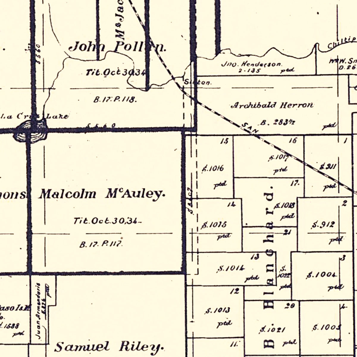 Restored historic details from the 1896 county map of San Patricio County, Texas