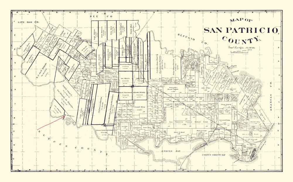 Vintage Map of San Patricio County, Texas 1896 print style example
