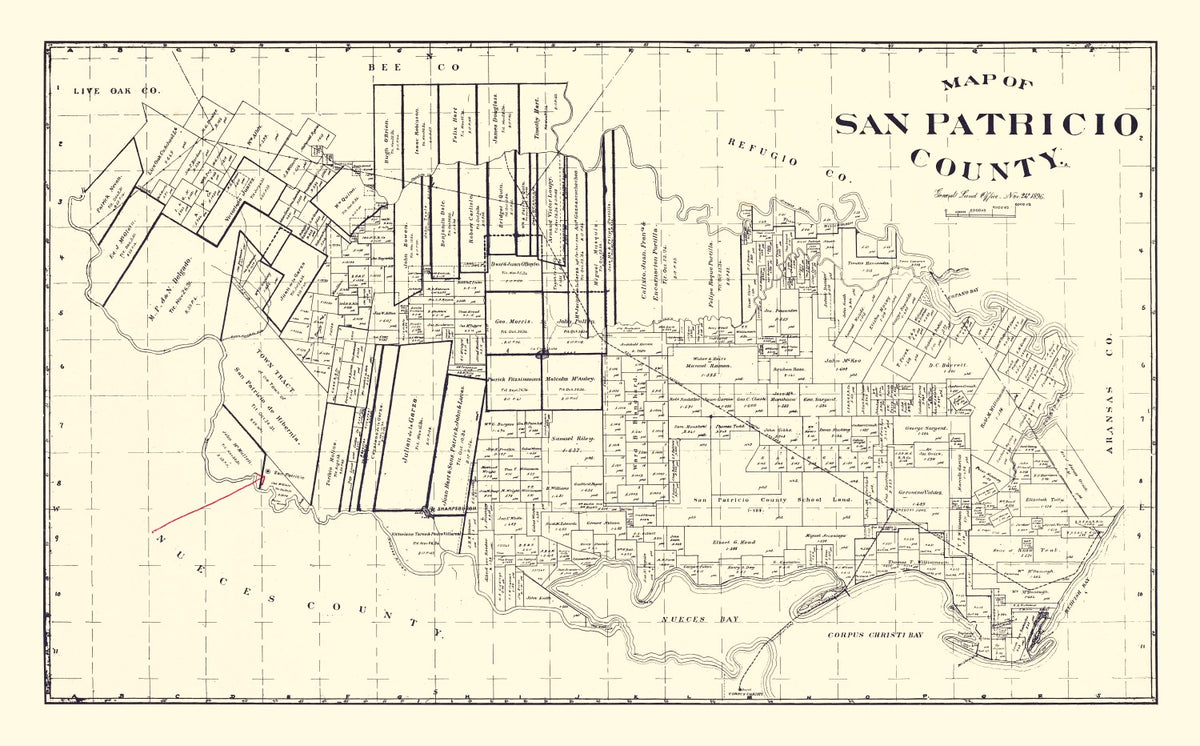 Preview of Vintage Map of San Patricio County, Texas 1896