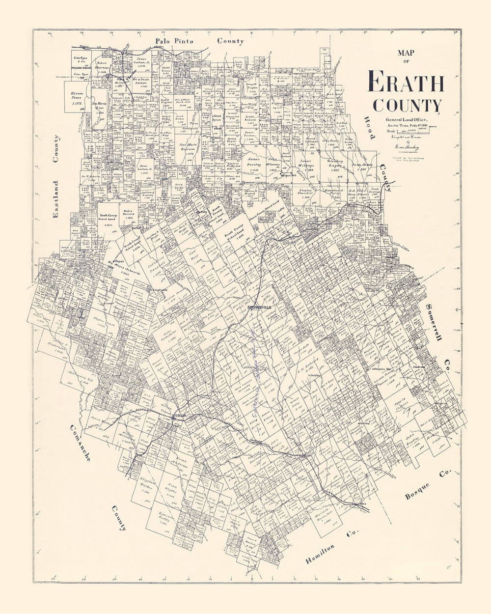 Vintage Map of Erath County, Texas 1896 print style example