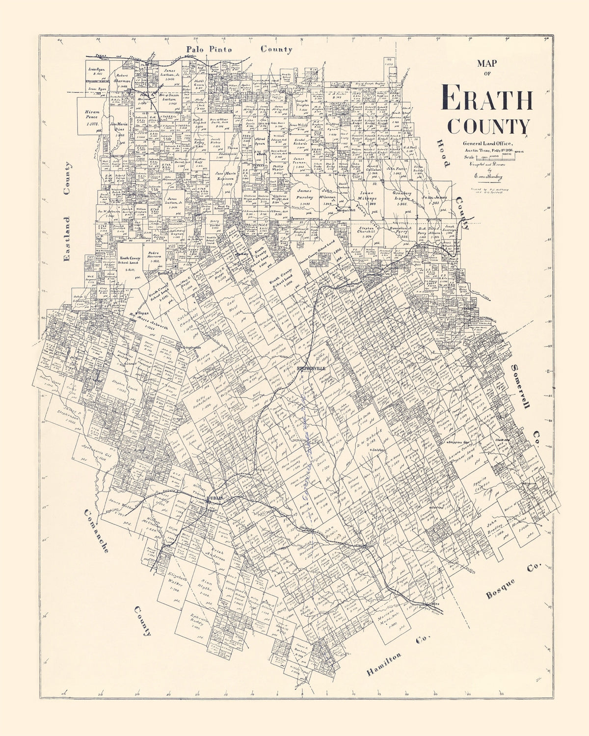Preview of Vintage Map of Erath County, Texas 1896