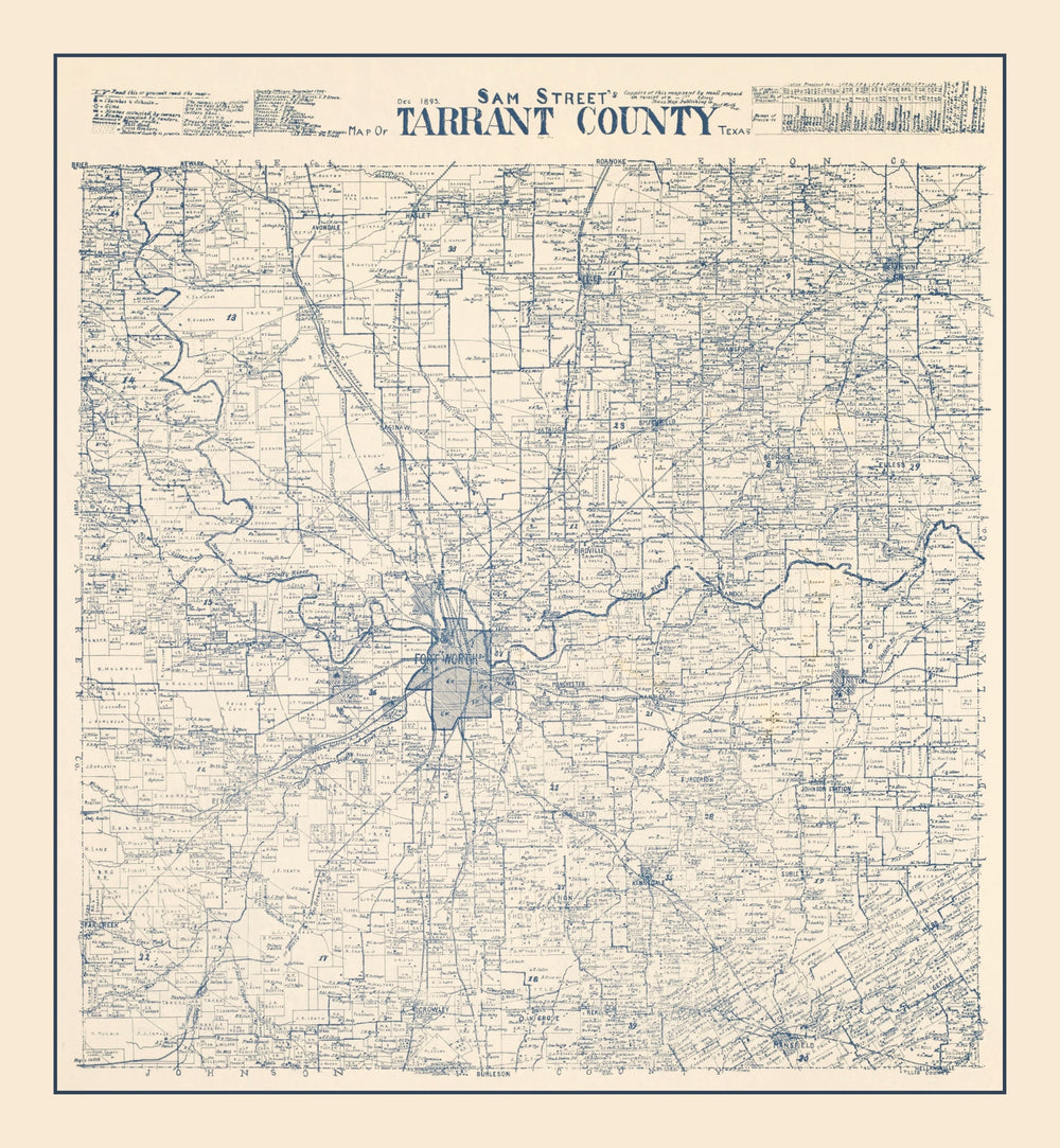 Vintage Map of Tarrant County, Texas 1895 print style example
