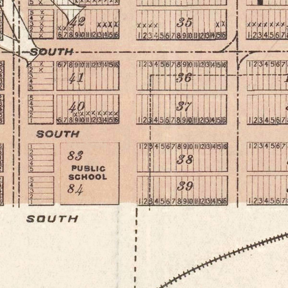 Restored historic details from the 1893 city map of Texas City, Texas