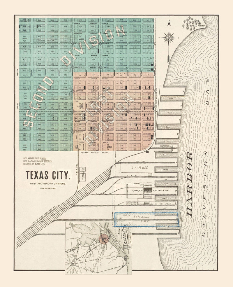 Size comparison using Vintage Map of Texas City, Texas 1893