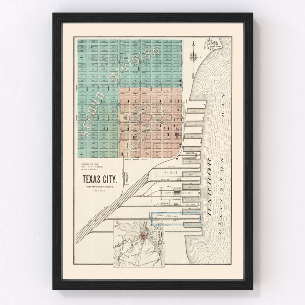 Texas City Vintage Map 1893