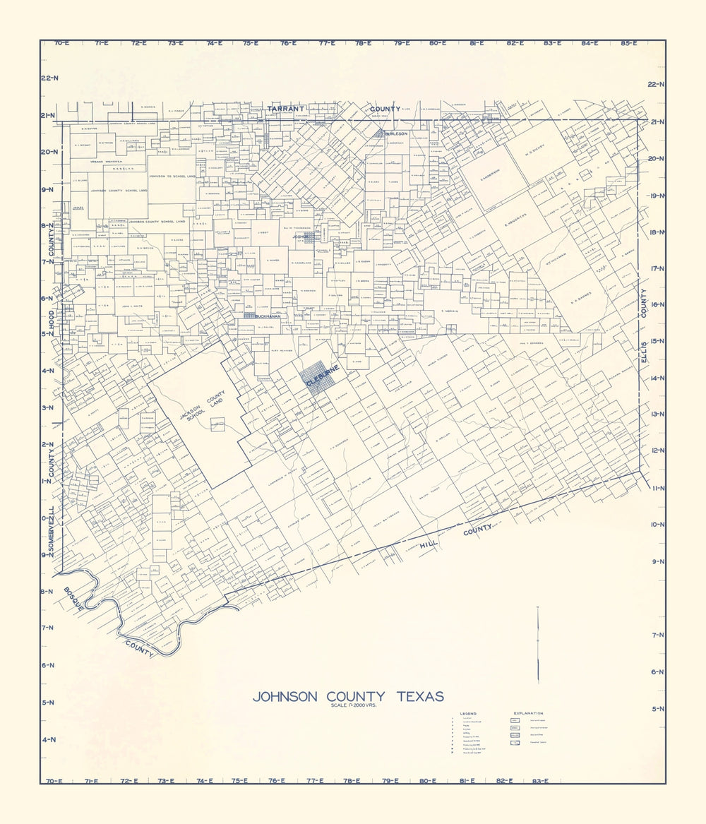 Vintage Map of Johnson County, Texas 1899 print style example