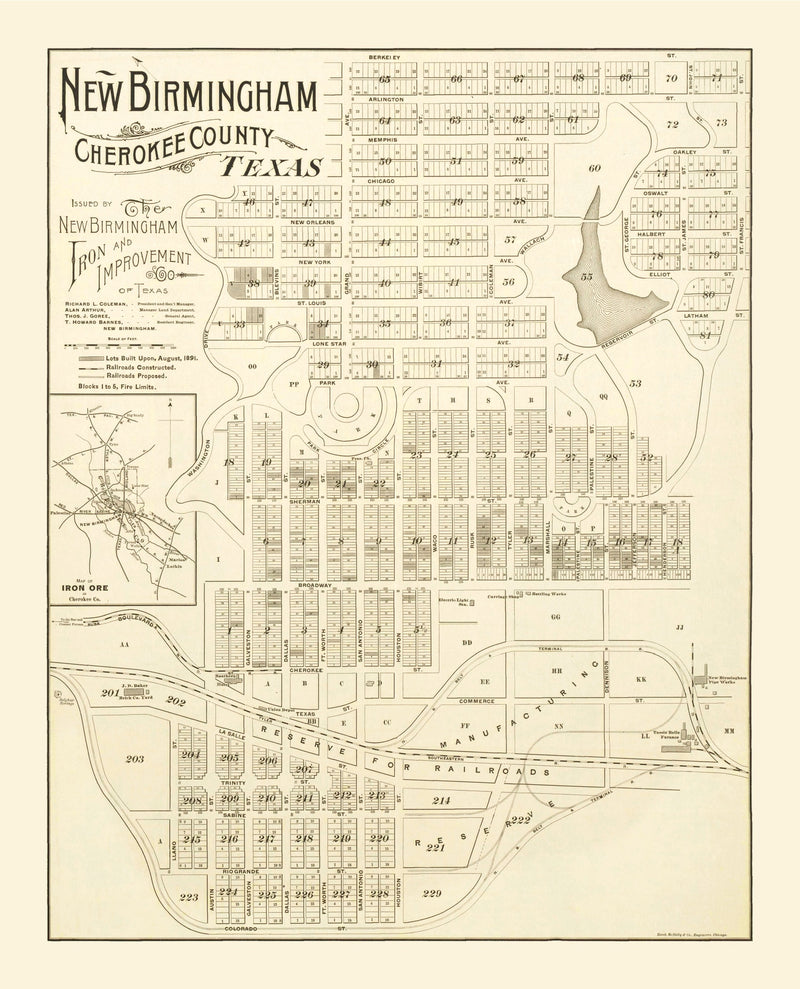 Size comparison using Vintage Map of New Birmingham, Texas 1891