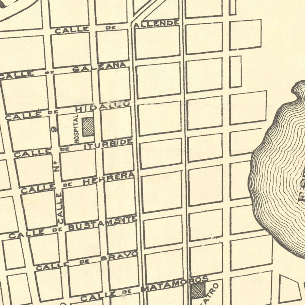Restored historic details from the 1890 city map of Brownsville, Texas