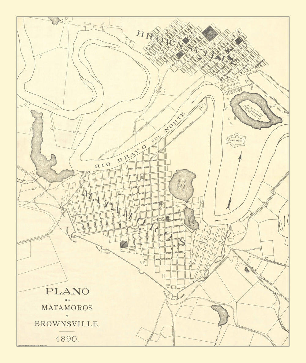 Vintage Map of Brownsville, Texas 1890 print style example