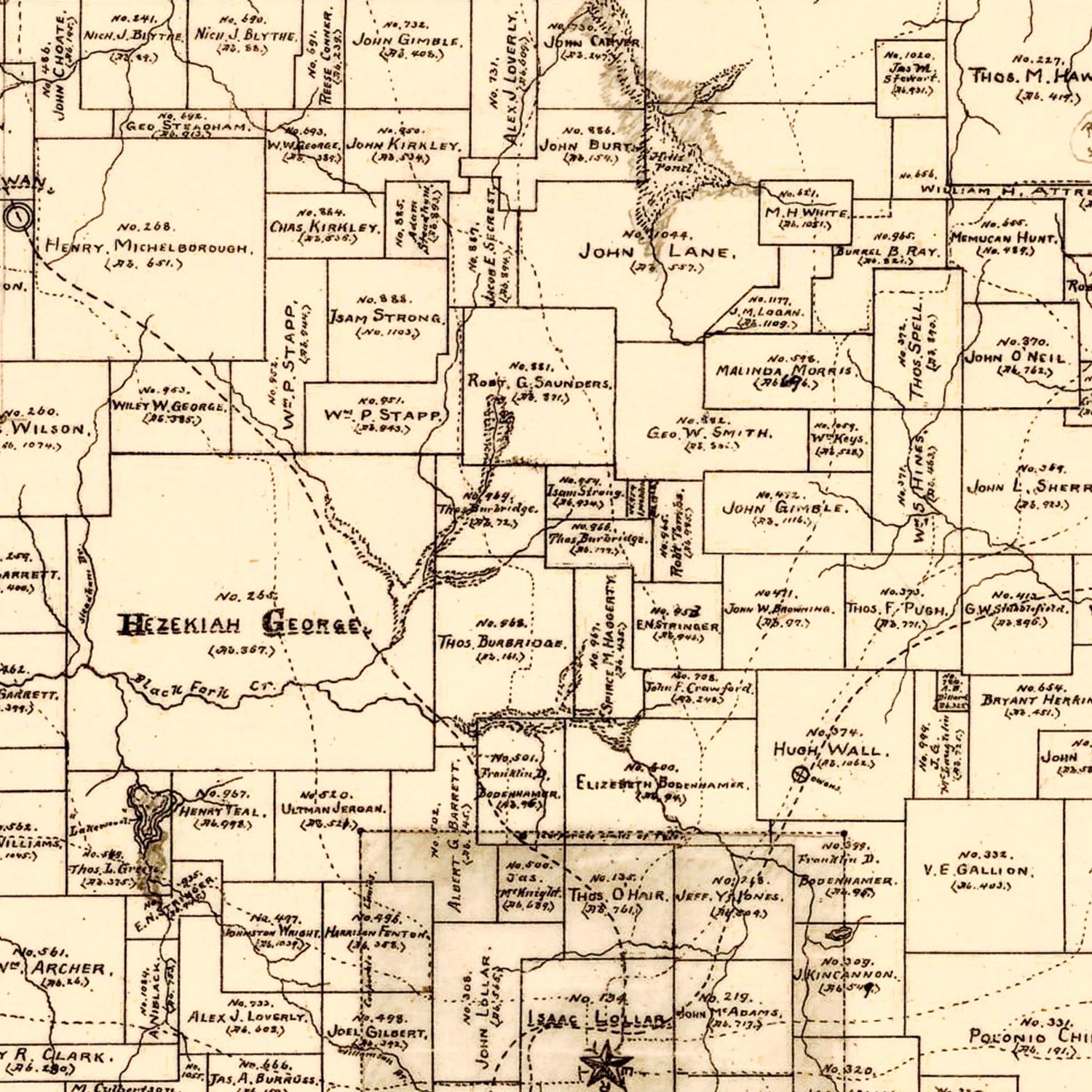 Restored historic details from the 1905 county map of Smith County, Texas