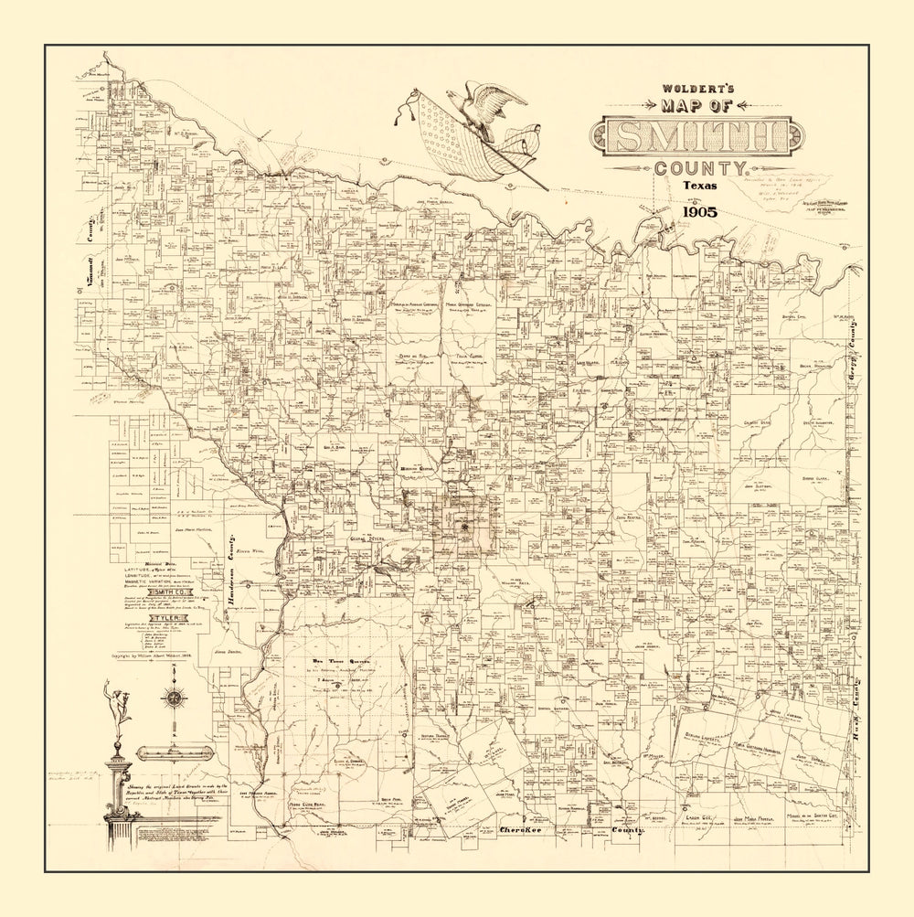 Vintage Map of Smith County, Texas 1905 print style example