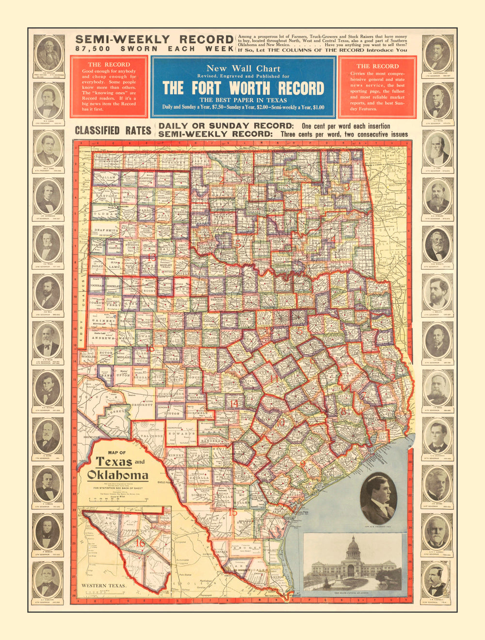 Vintage Map of Texas 1912 print style example