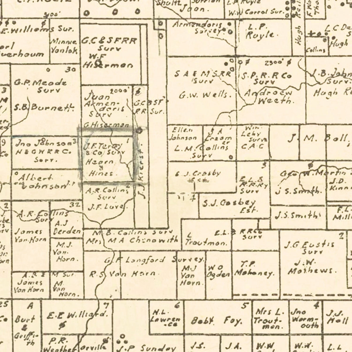 Restored historic details from the 1918 county map of Wichita County, Texas