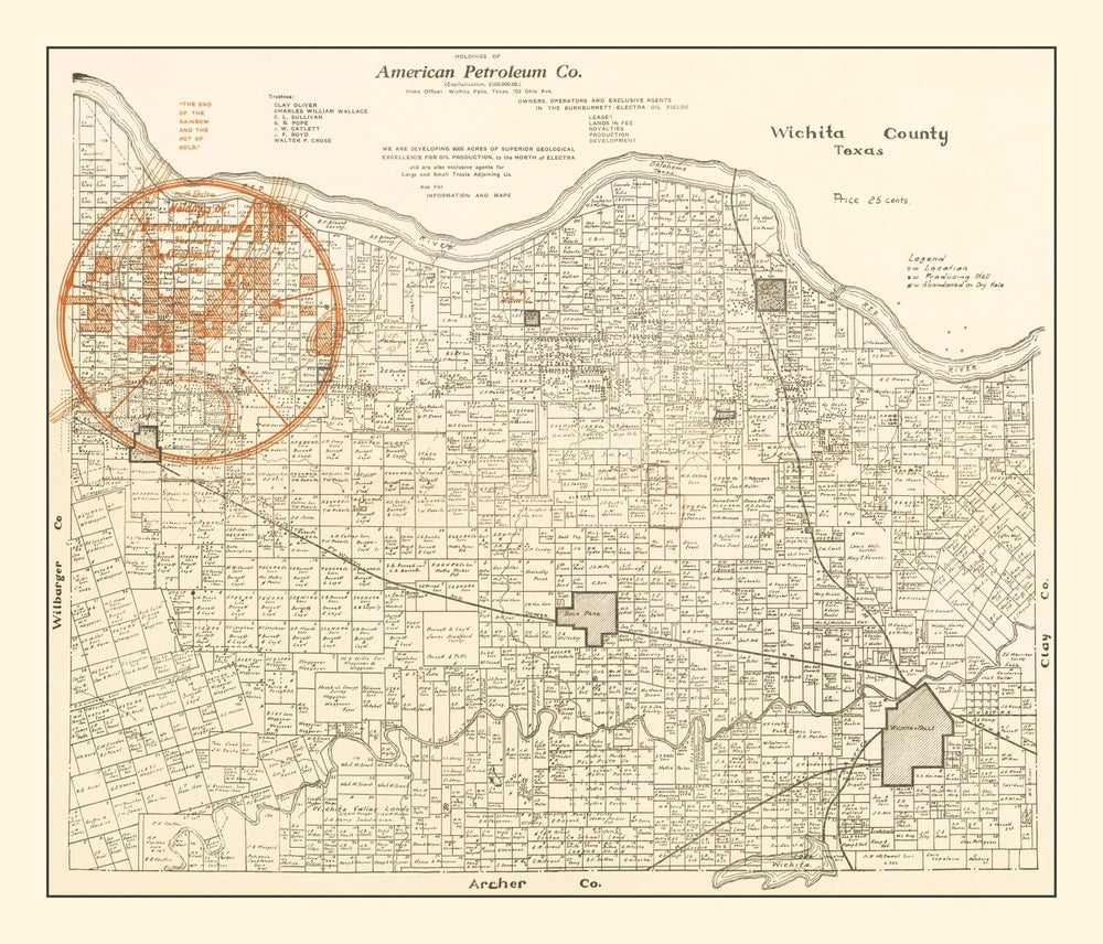 Vintage Map of Wichita County, Texas 1918 print style example