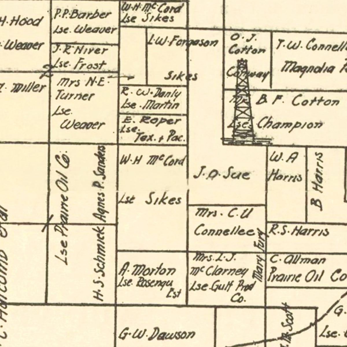 Restored historic details from the 1918 city map of Ranger, Texas