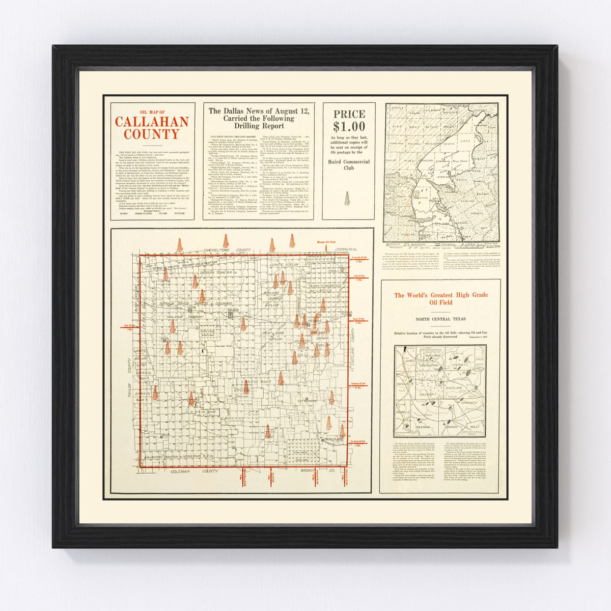 Callahan County Vintage Map 1919