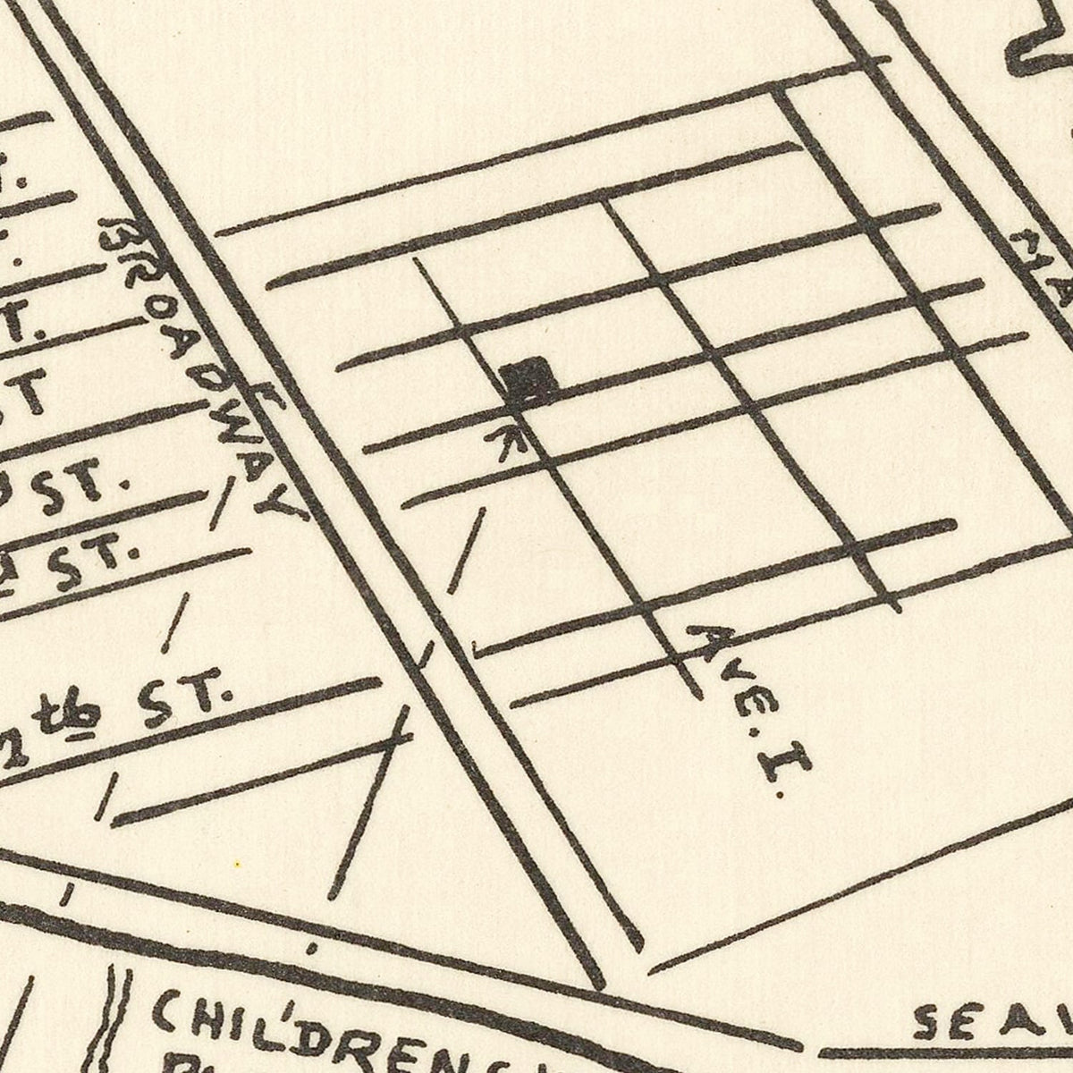 Restored historic details from the 1922 city map of Galveston, Texas