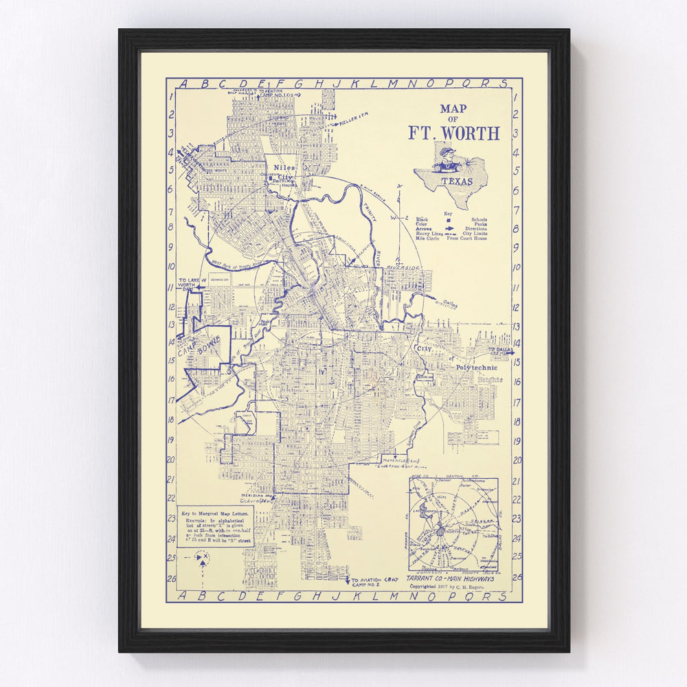 Fort Worth Vintage Map 1917
