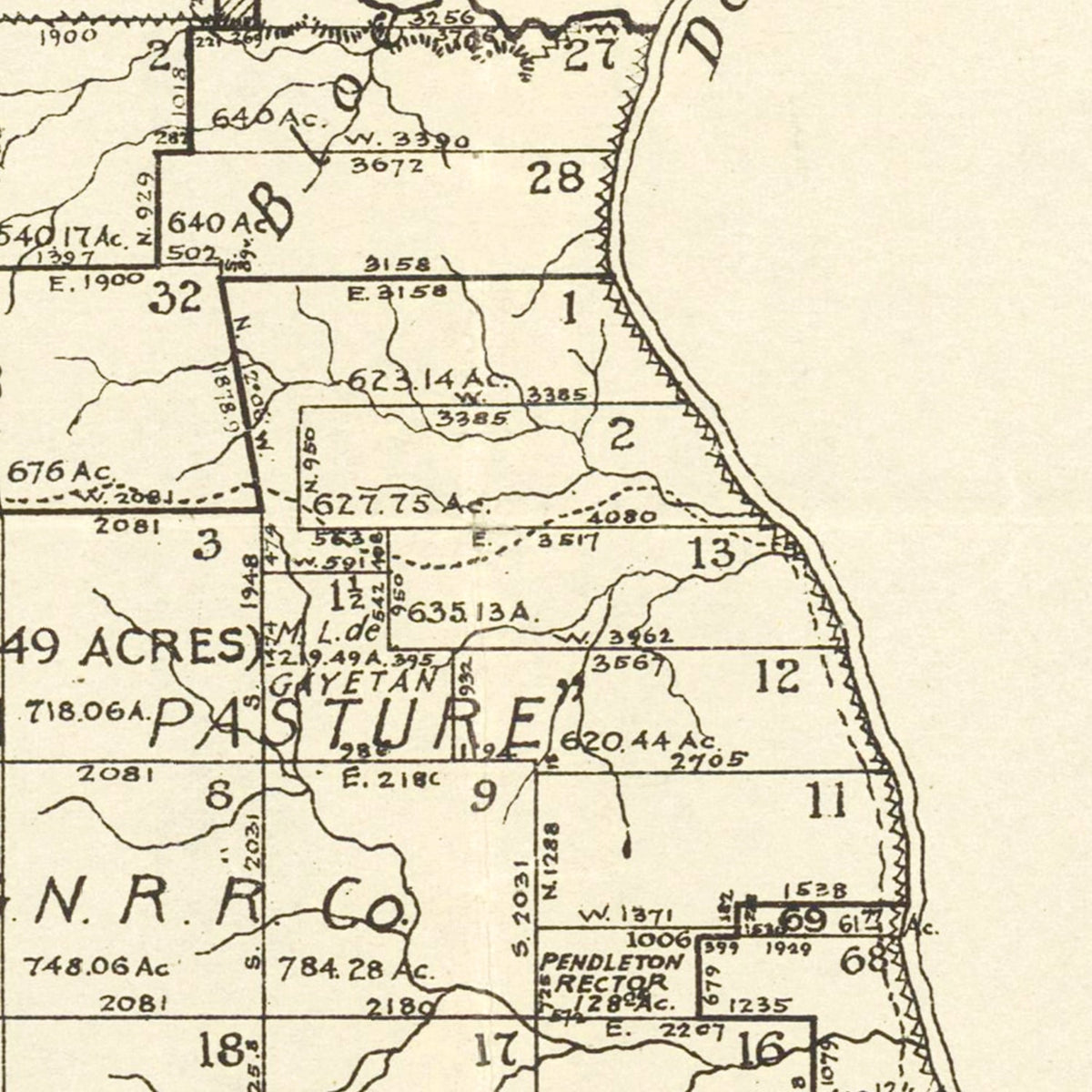 Restored historic details from the 1913 county map of Val Verde County, Texas
