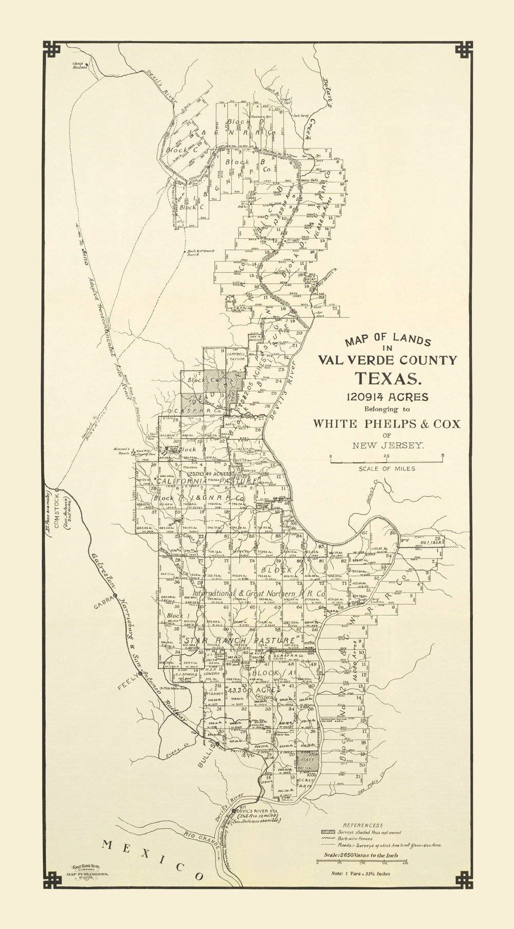 Vintage Map of Val Verde County, Texas 1913 print style example