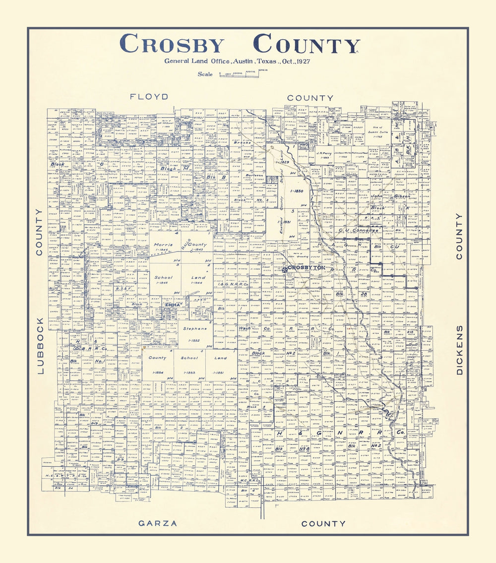 Vintage Map of Crosby County, Texas 1927 print style example