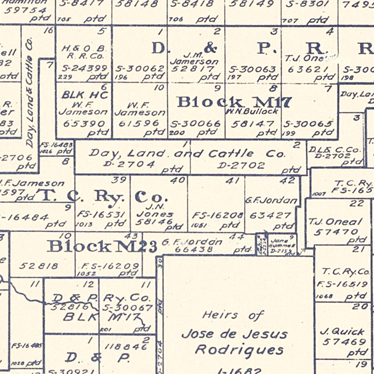 Restored historic details from the 1922 county map of Hutchinson County, Texas