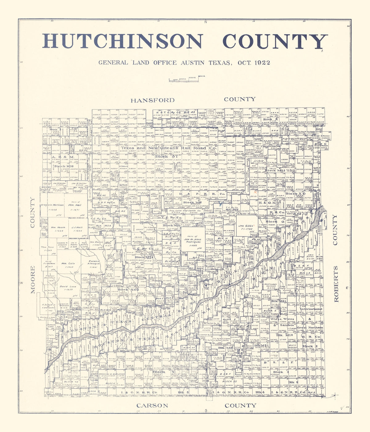 Preview of Vintage Map of Hutchinson County, Texas 1922