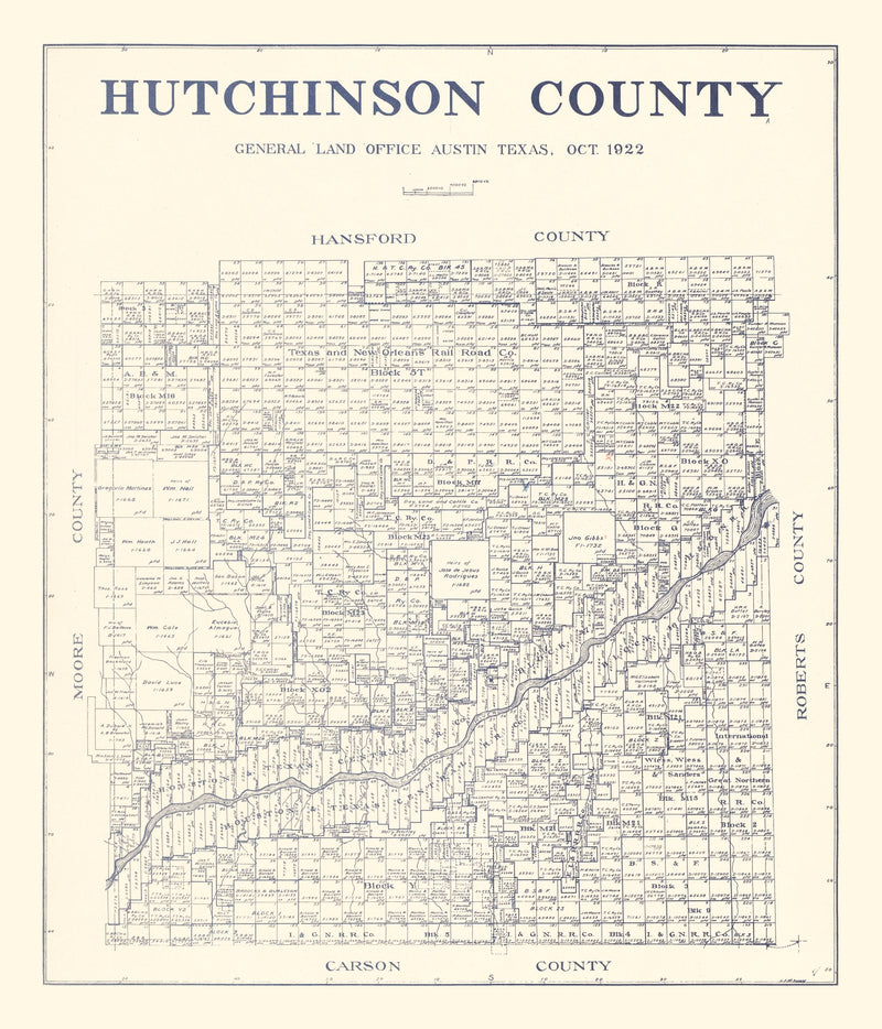 Size comparison using Vintage Map of Hutchinson County, Texas 1922
