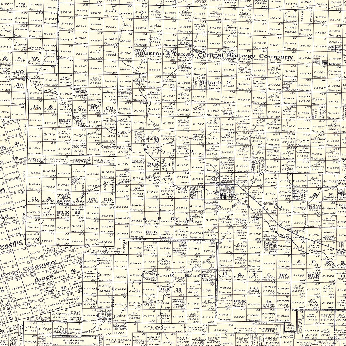 Restored historic details from the 1926 county map of Sterling County, Texas