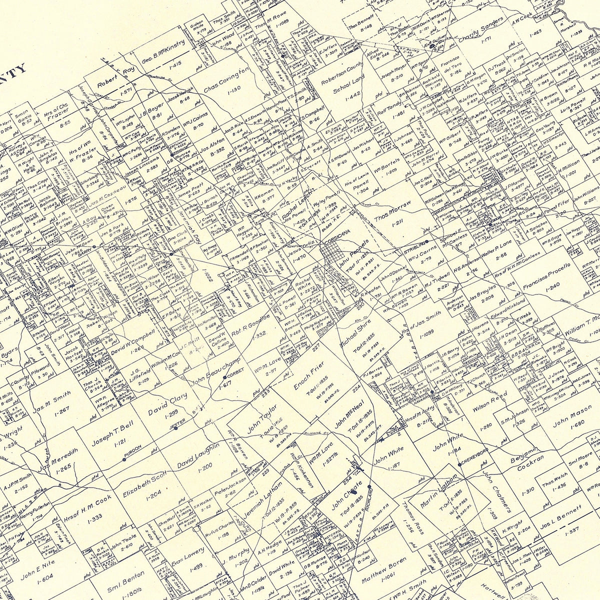 Restored historic details from the 1924 county map of Navarro County, Texas