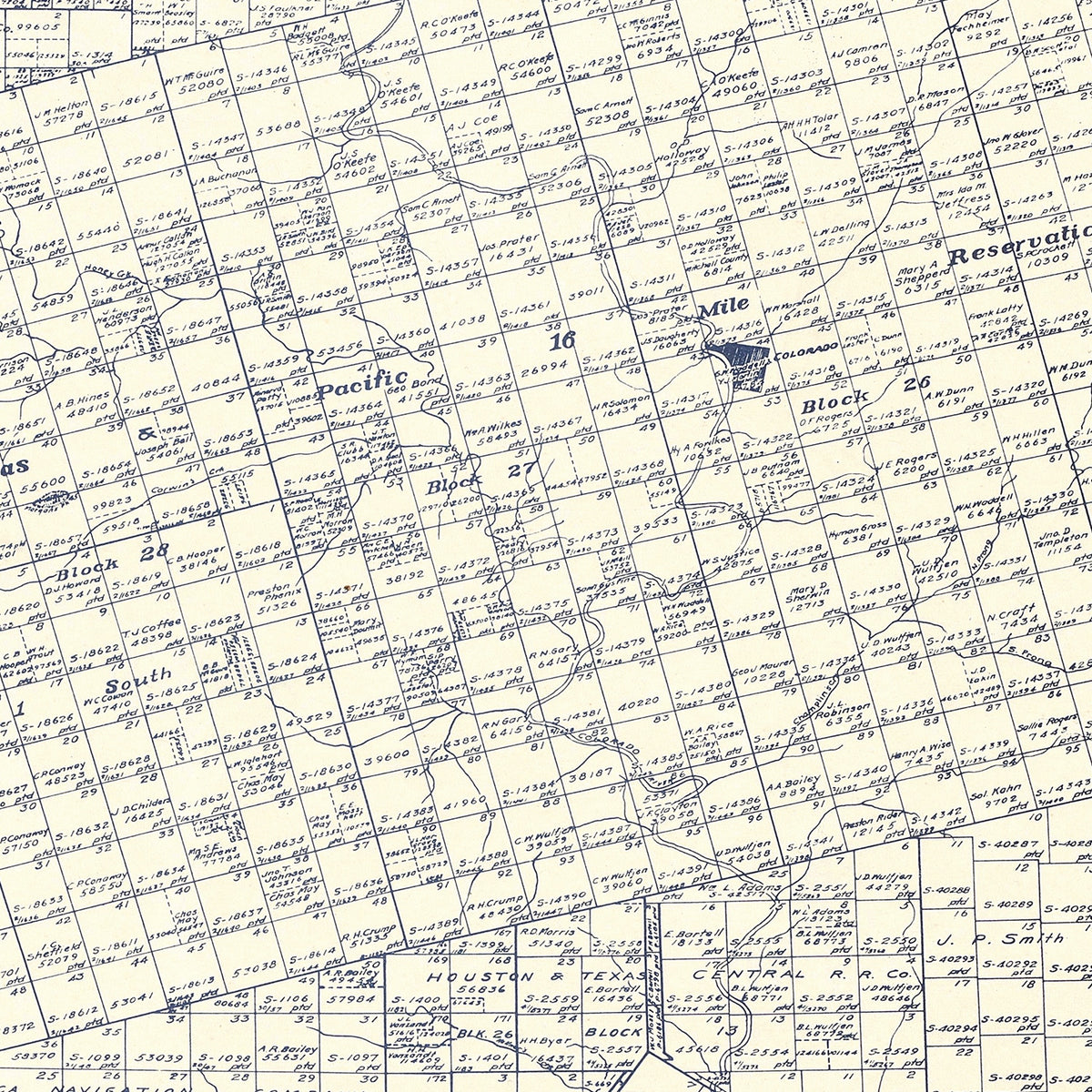Restored historic details from the 1922 county map of Mitchell County, Texas