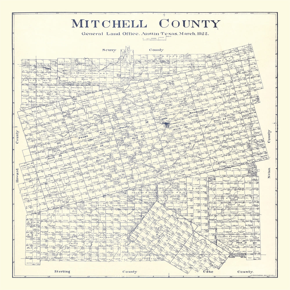 Vintage Map of Mitchell County, Texas 1922 print style example