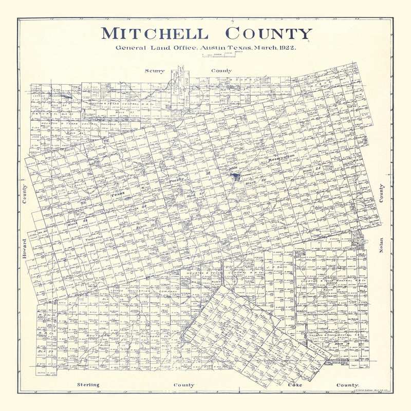 Size comparison using Vintage Map of Mitchell County, Texas 1922
