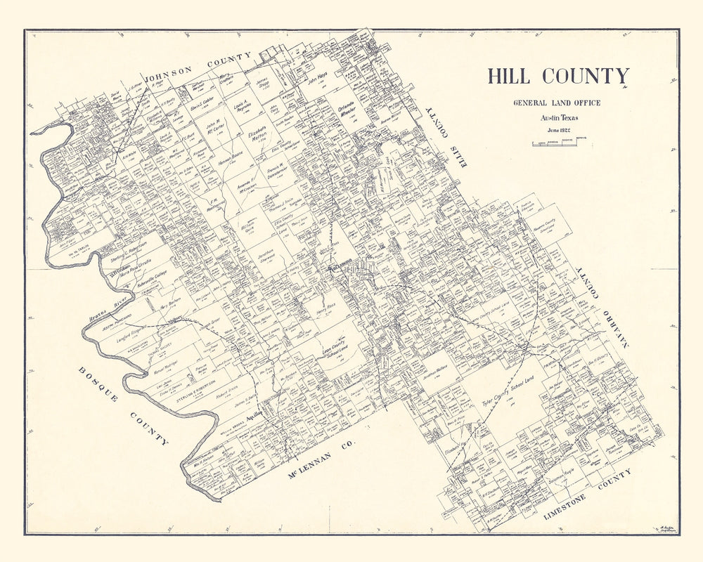 Vintage Map of Hill County, Texas 1922 print style example